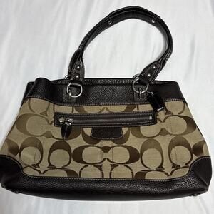 Coach Y2K Penelope Shantung Signature CC Beige Brown Shoulder Bag 14422